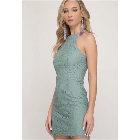 Your Style Lace Dress Slate Green - Picture 2 of 4